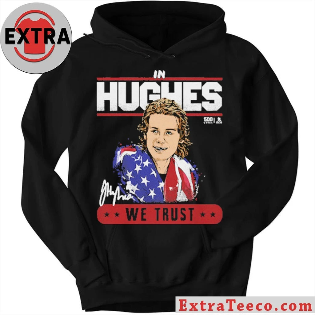 Nice Jack Hughes New Jersey USA We Trust Signature Shirt