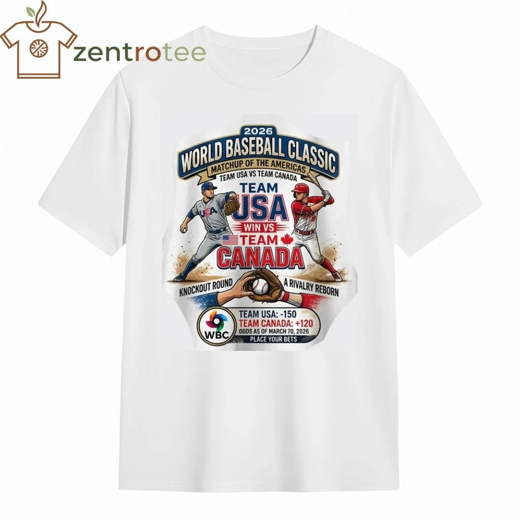 Nice Nkctees 2026 World Baseball Classic T-Shirt Team USA vs Team Canada Matchup Odds Graphic Tee