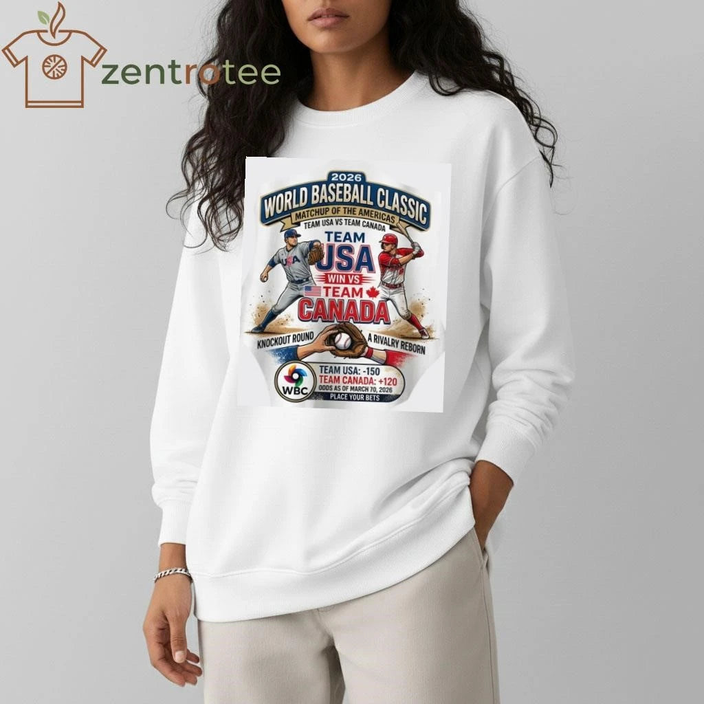 Nice Nkctees 2026 World Baseball Classic T-Shirt Team USA vs Team Canada Matchup Odds Graphic Tee