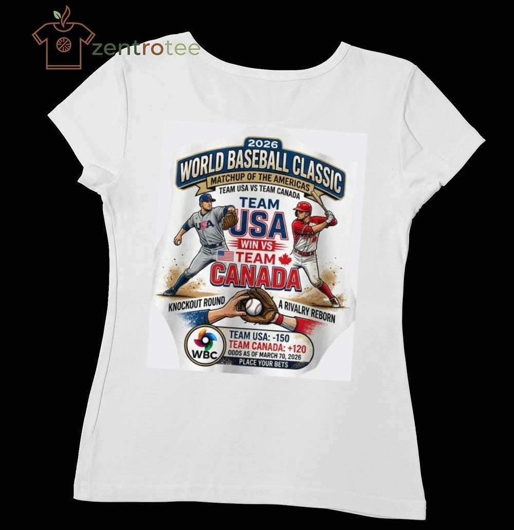 Nice Nkctees 2026 World Baseball Classic T-Shirt Team USA vs Team Canada Matchup Odds Graphic Tee