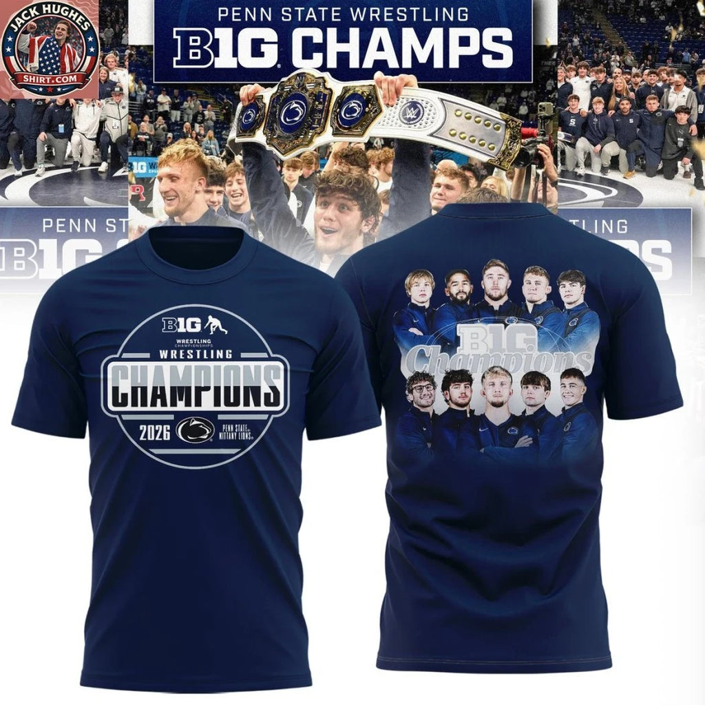 Nice Penn State Nittany Lions Big Ten Men’s Wrestling Champions 2026 Logo Two Sided Hoodie T-Shirt