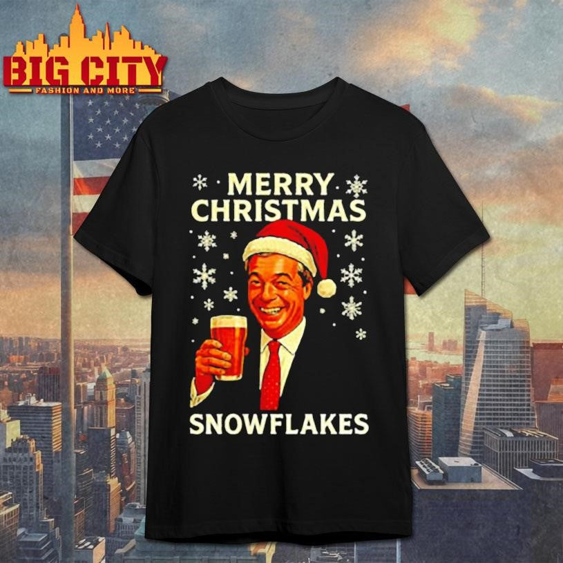 Nigel Farage raises his glass reform merry Christmas snowflakes caricature shirt