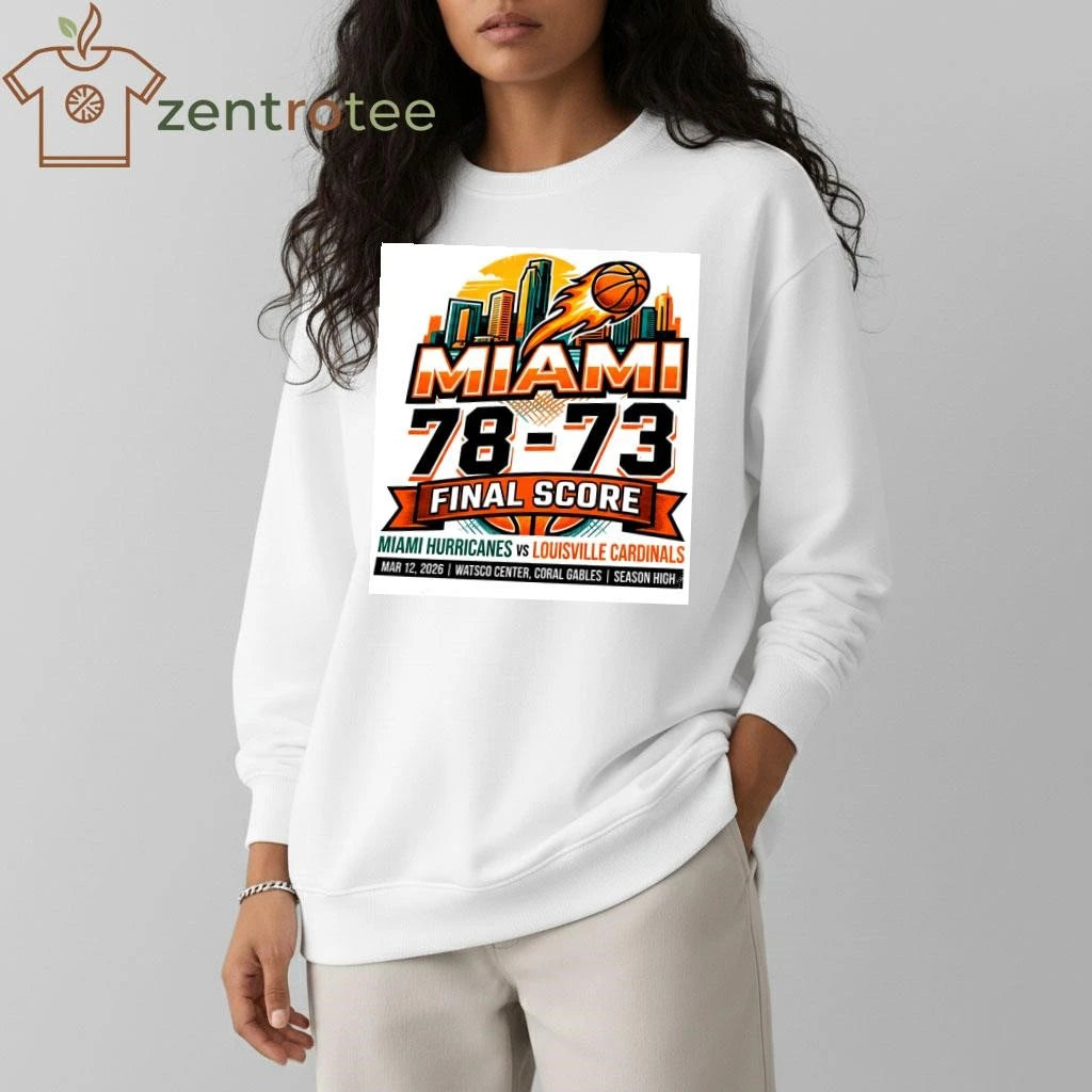 Nkctees Miami vs Louisville 78-73 Final Score Graphic T-Shirt – March 12, 2026