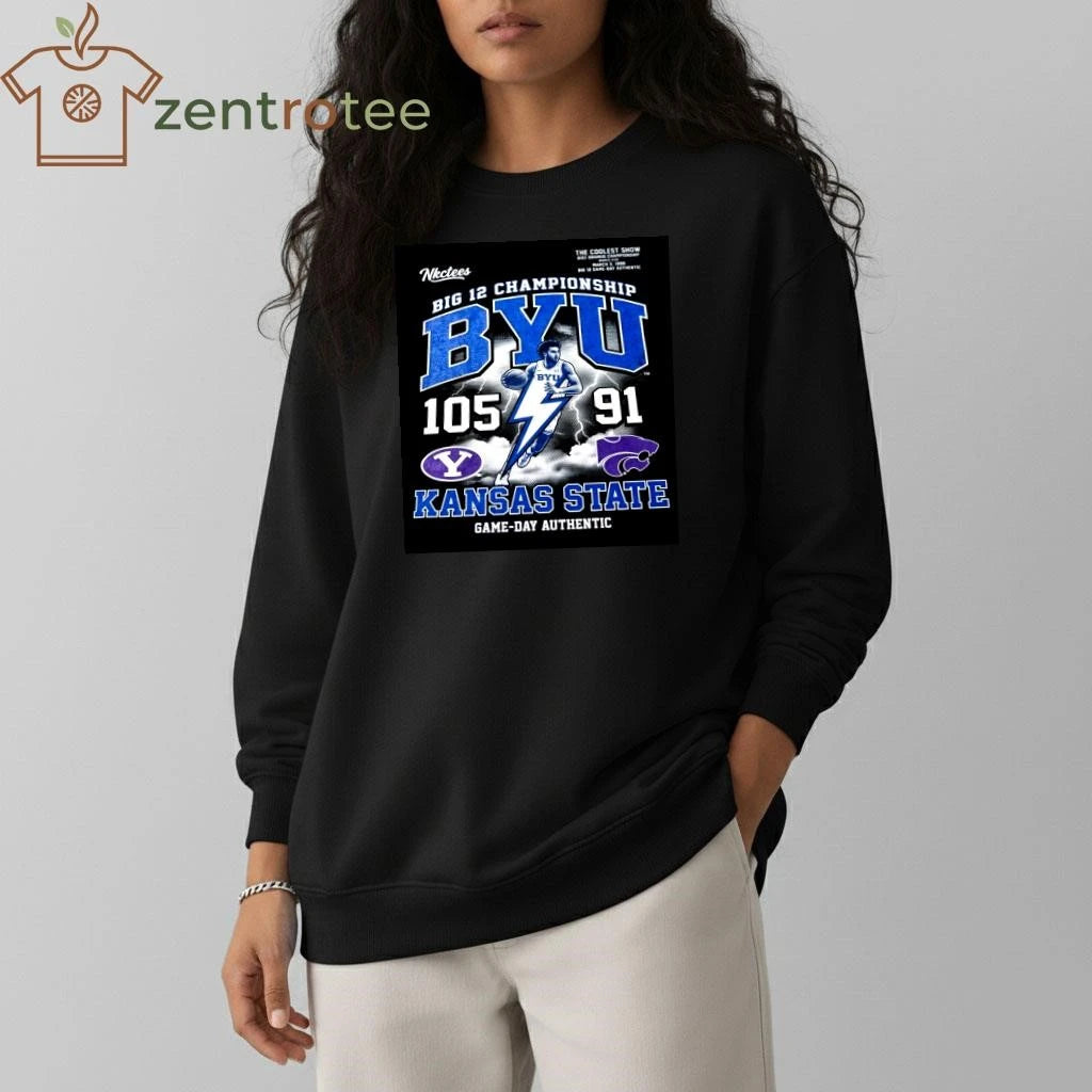 Nkctees x Big 12 BYU Cougars Century Storm 105-91 Victory Graphic T-Shirt