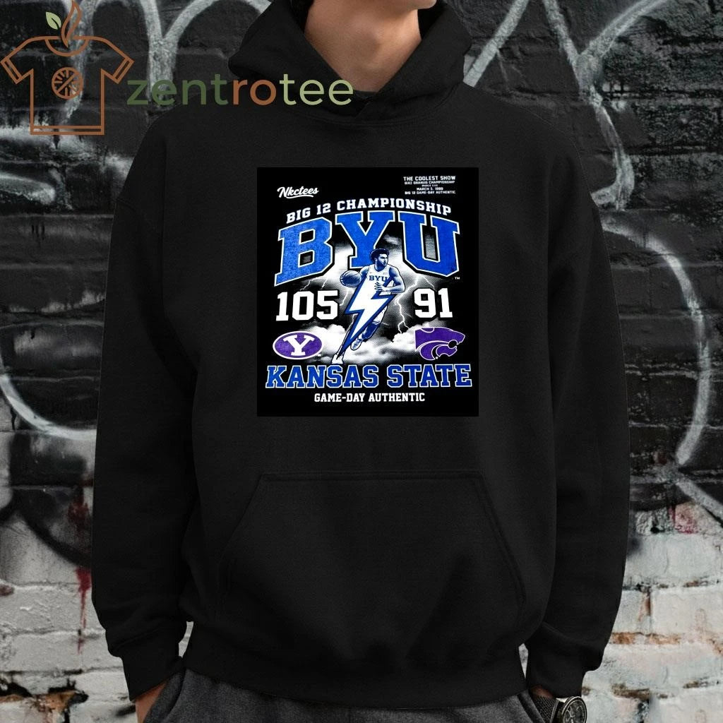 Nkctees x Big 12 BYU Cougars Century Storm 105-91 Victory Graphic T-Shirt