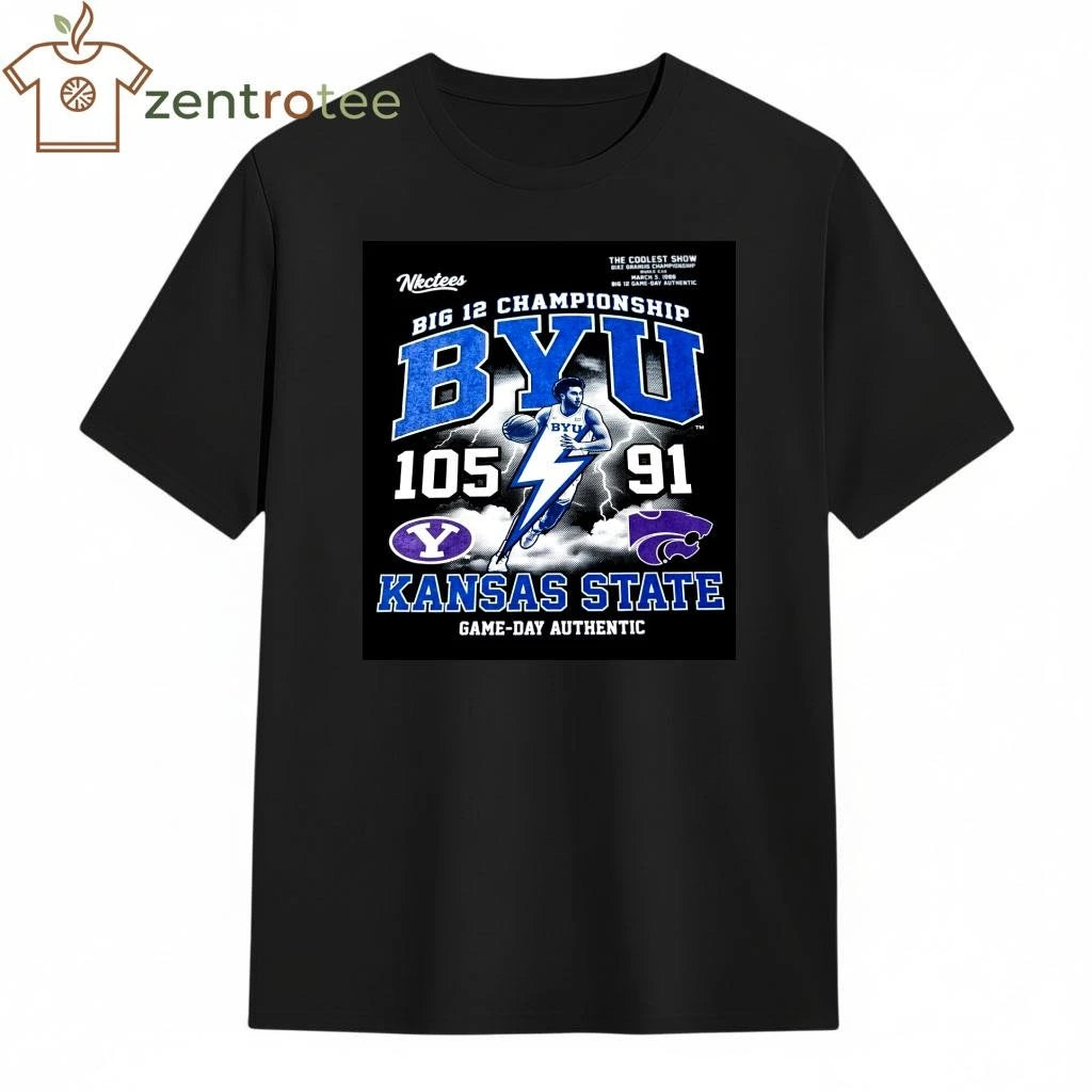 Nkctees x Big 12 BYU Cougars Century Storm 105-91 Victory Graphic T-Shirt