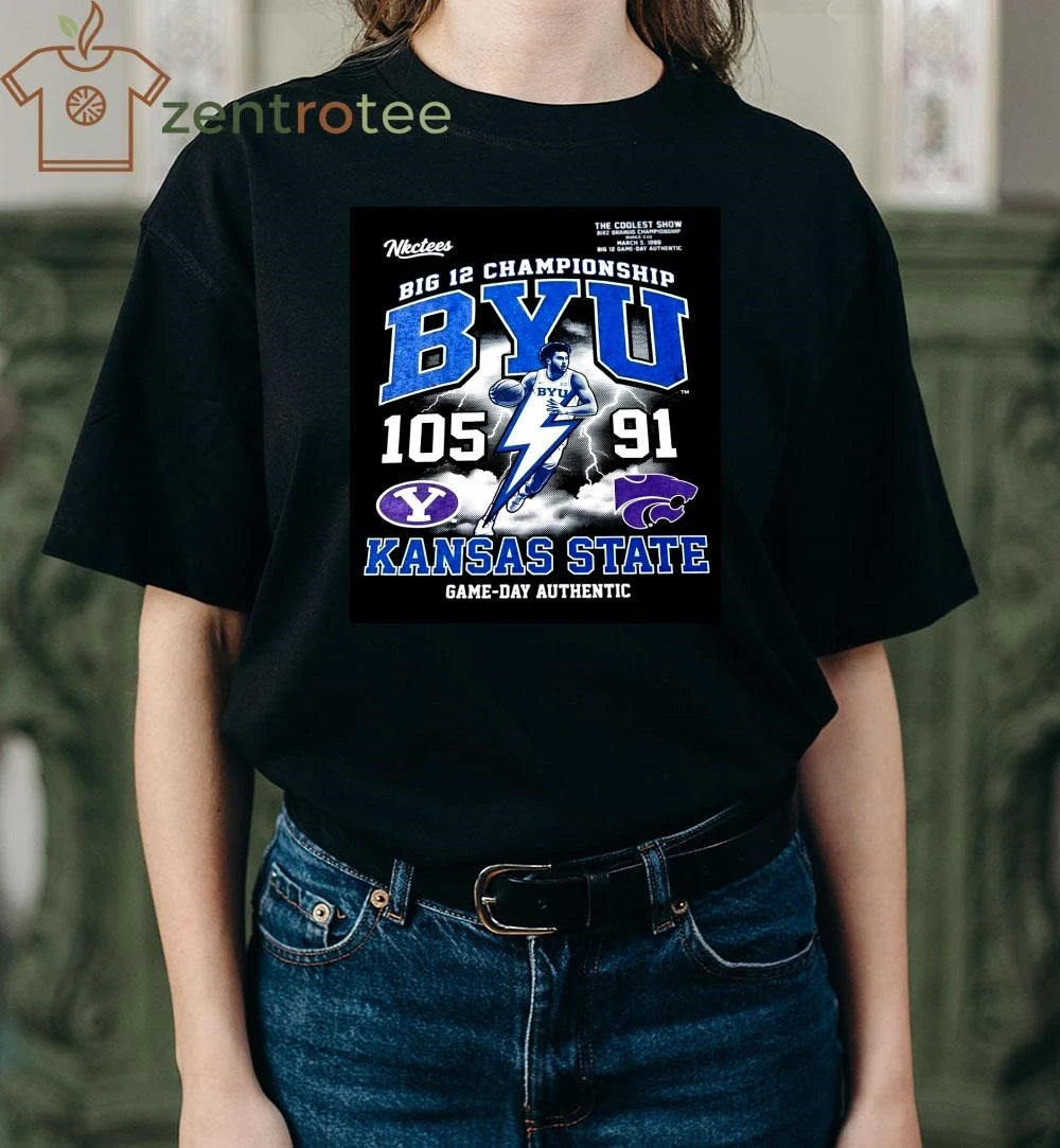 Nkctees x Big 12 BYU Cougars Century Storm 105-91 Victory Graphic T-Shirt