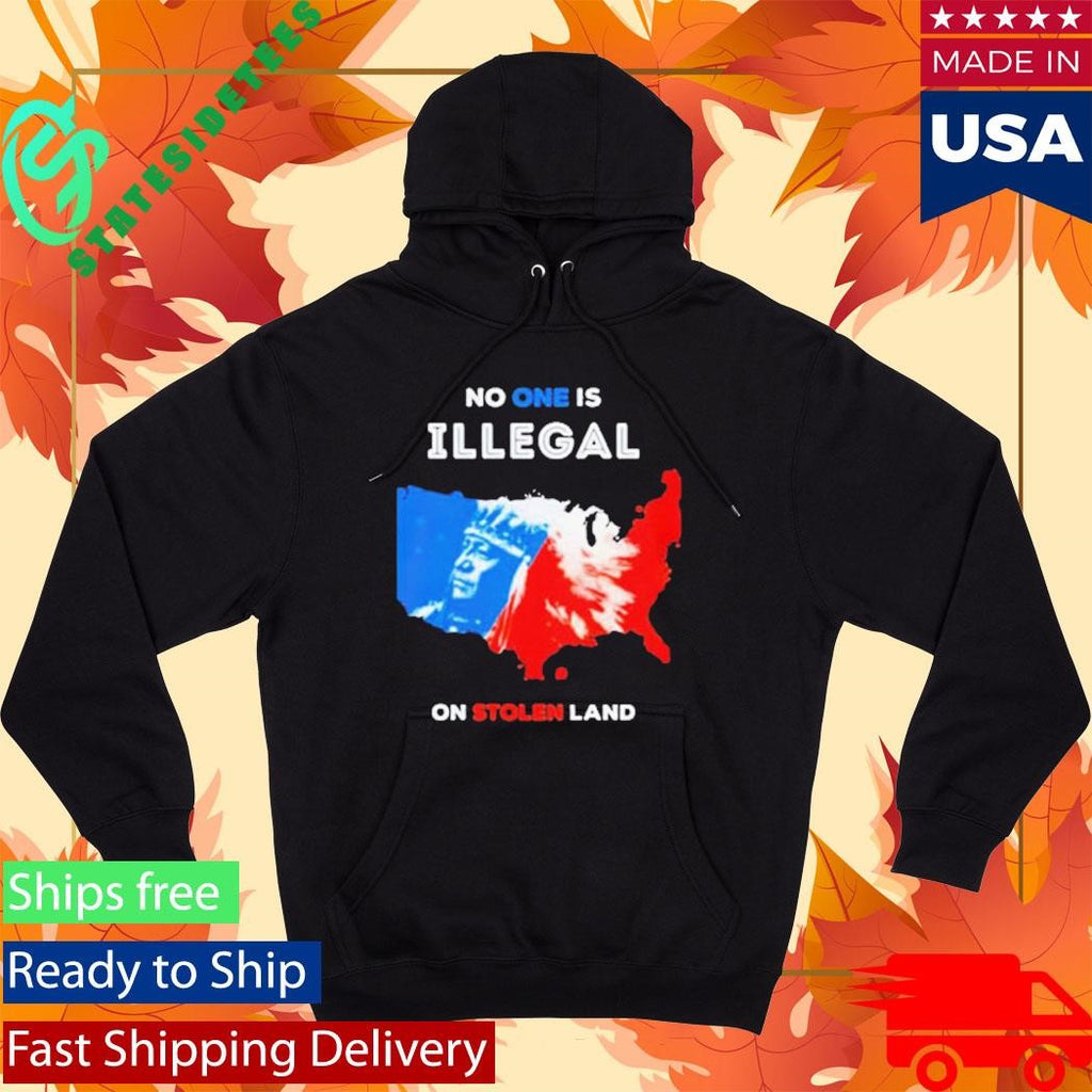 No One Is Illegal On Stolen Land Red And Blue American Map Shirt