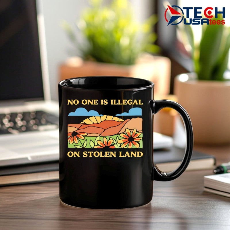 No one is illegal on Stolen Land flowers shirt