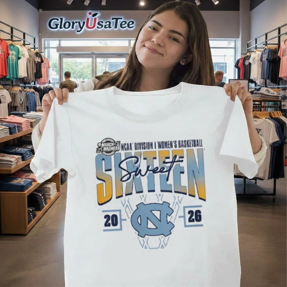 North Carolina Tar Heels Women’s 2026 NCAA Women’s Basketball Tournament March Madness Sweet 16 Court Shot T-Shirt