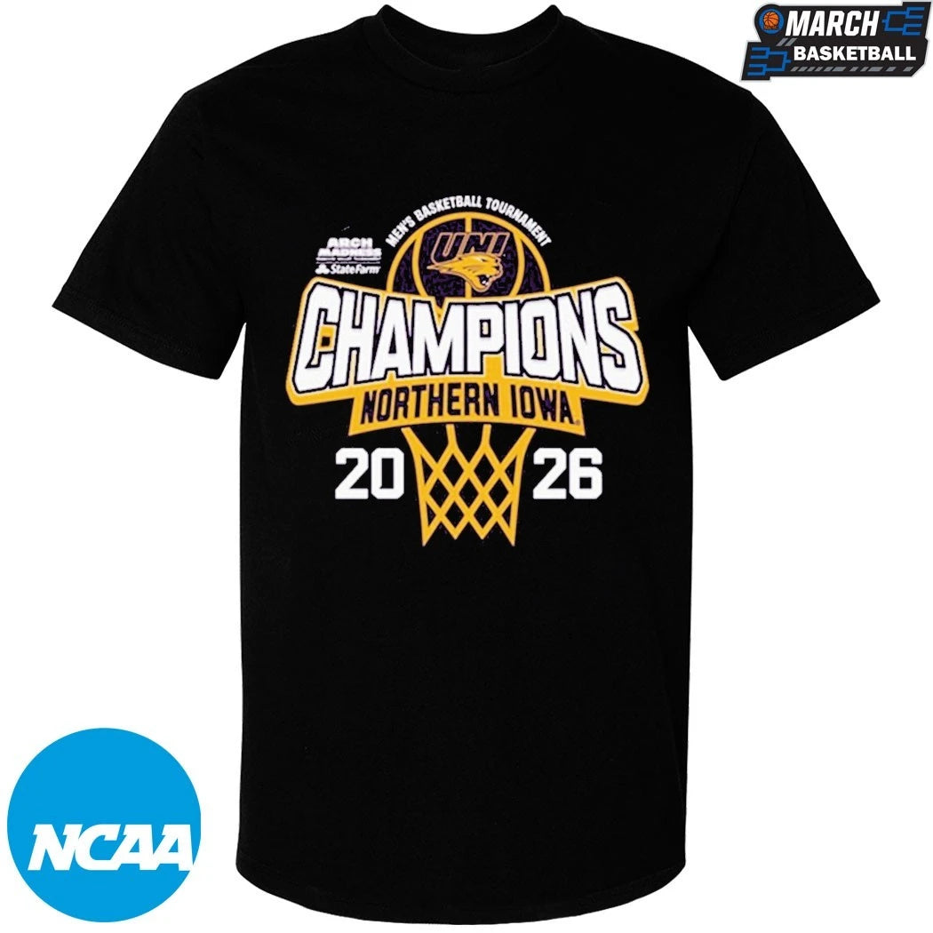 Northern Iowa Panthers 2026 Arch Madness MVC Men’s Basketball Tournament Champions T-Shirts