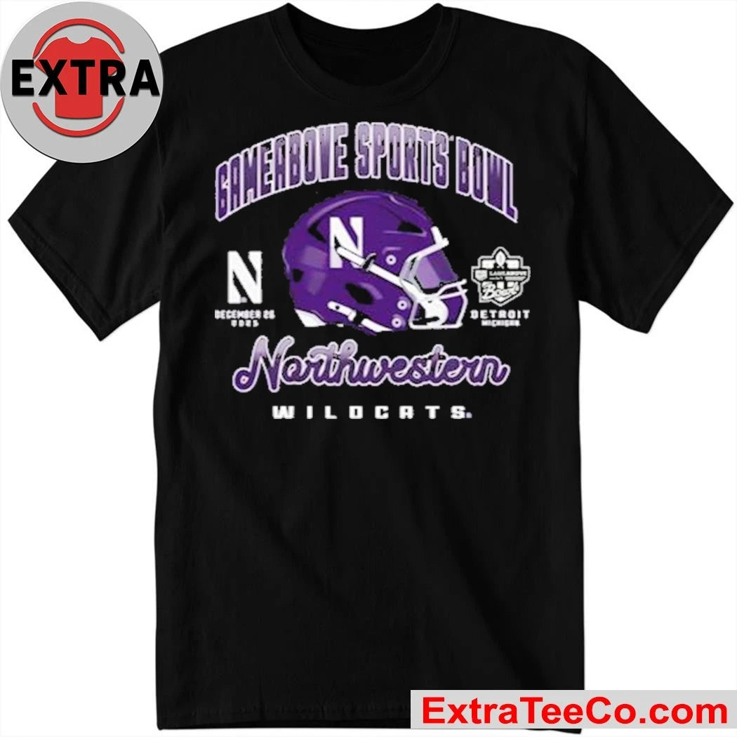 Northwestern Football 2025 Gameabove Sports Bowl Helmet T-Shirt