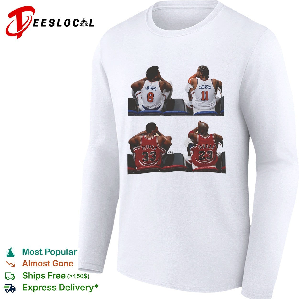 OG Anunoby Jalen Brunson NY Knicks Scottie Pippen Michael Jordan Chicago Bulls bench sitting players shirt