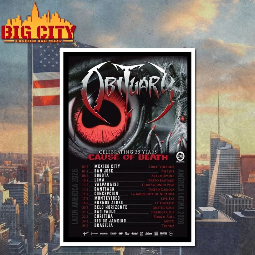 Obituary February 2026 Latin America Tour Poster shirt