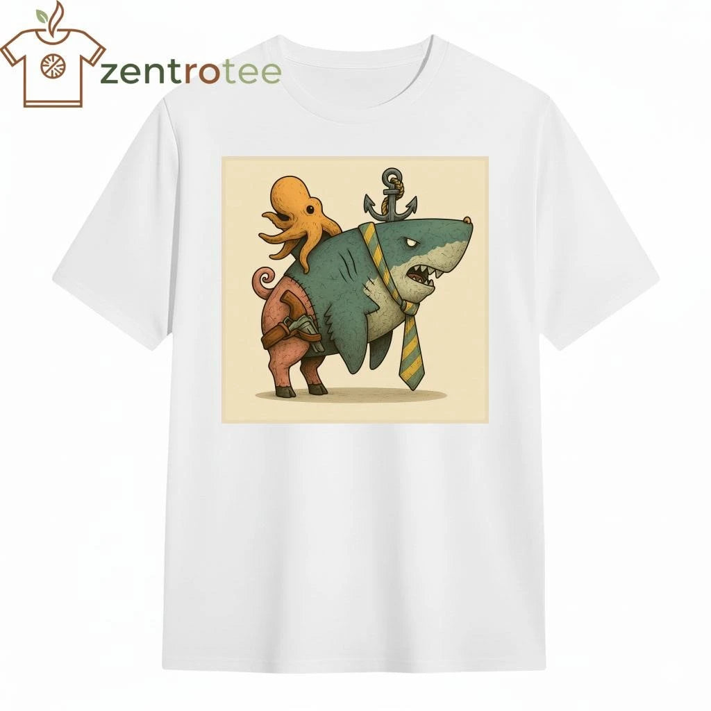 Octopus ride a fictional creature that combines the features of a pig and a shark tee