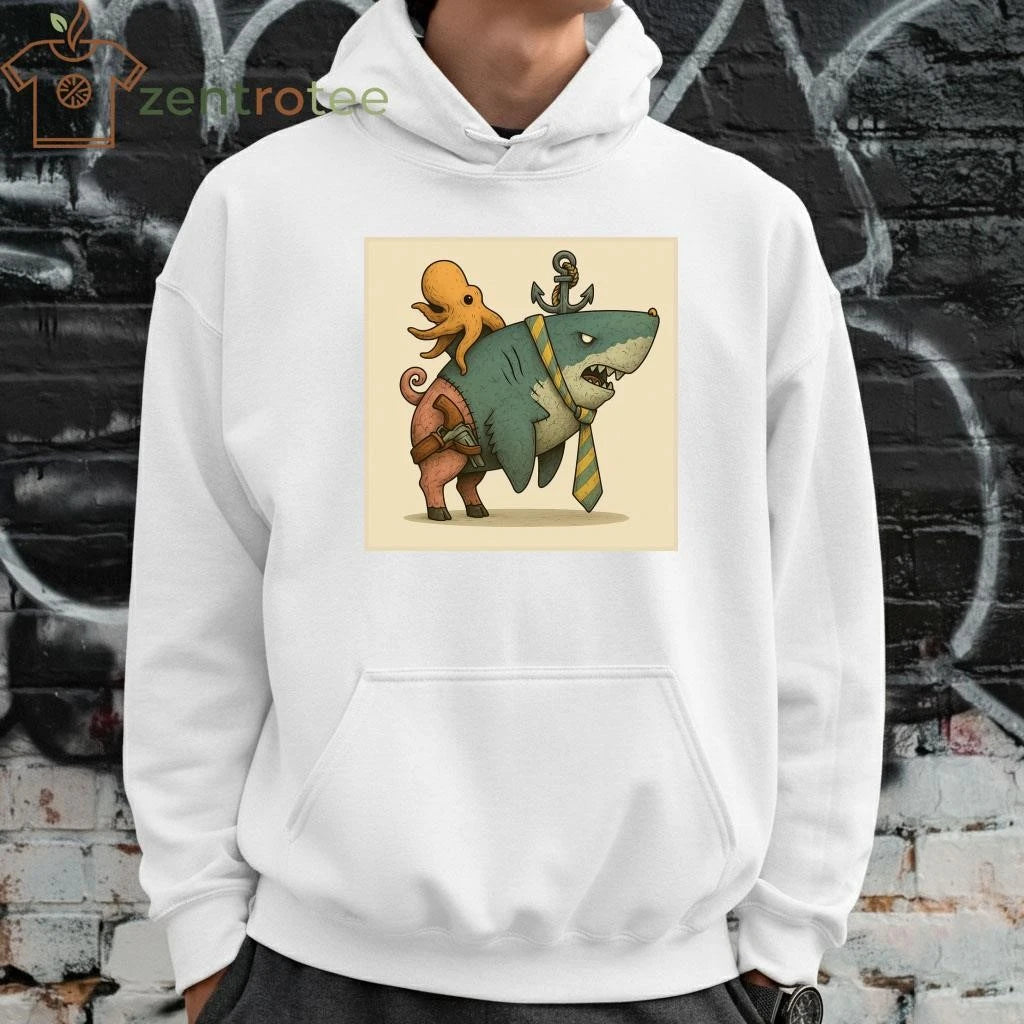 Octopus ride a fictional creature that combines the features of a pig and a shark tee