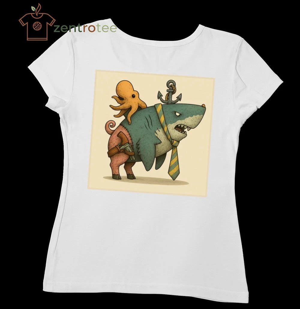 Octopus ride a fictional creature that combines the features of a pig and a shark tee