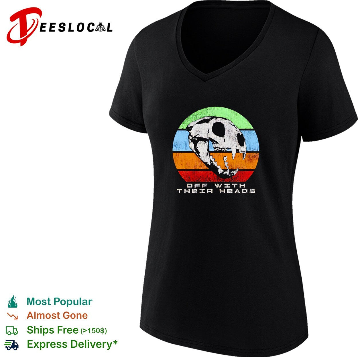 Off with their heads saber tooth skull shirt
