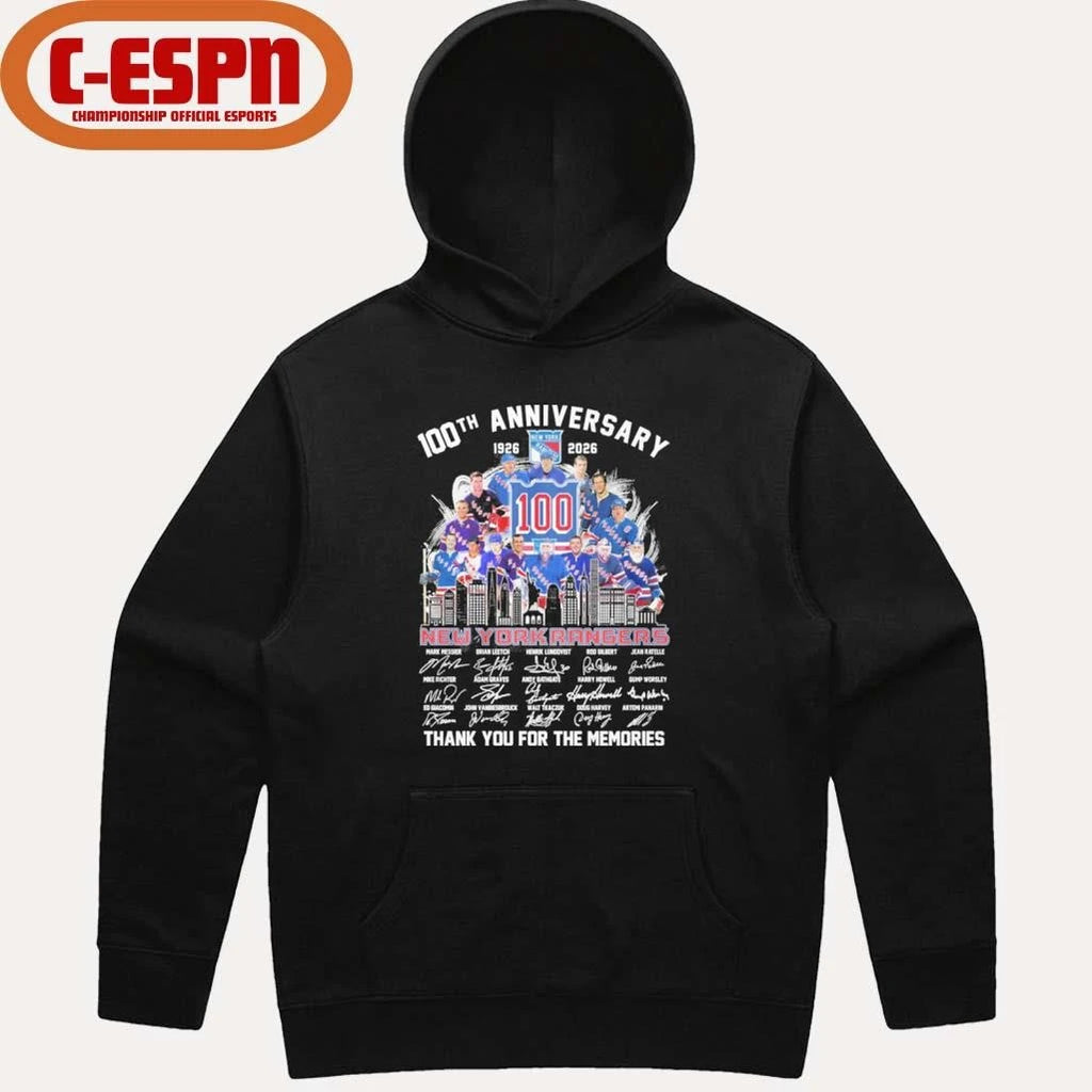 Official 100th Anniversary 1926-2026 New York Rangers Team Hockey Signatures Shirt
