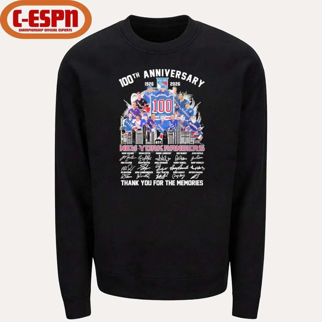 Official 100th Anniversary 1926-2026 New York Rangers Team Hockey Signatures Shirt