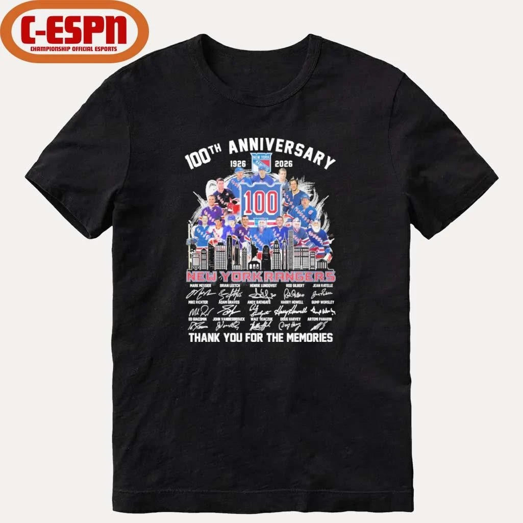 Official 100th Anniversary 1926-2026 New York Rangers Team Hockey Signatures Shirt