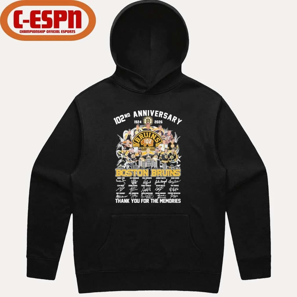 Official 102nd Anniversary 1924-2026 Boston Bruins Team Hockey Signatures Shirt