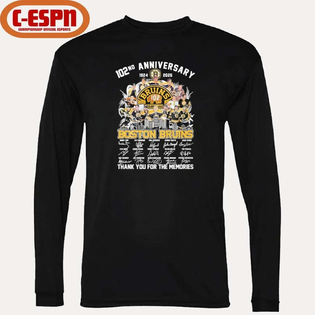 Official 102nd Anniversary 1924-2026 Boston Bruins Team Hockey Signatures Shirt