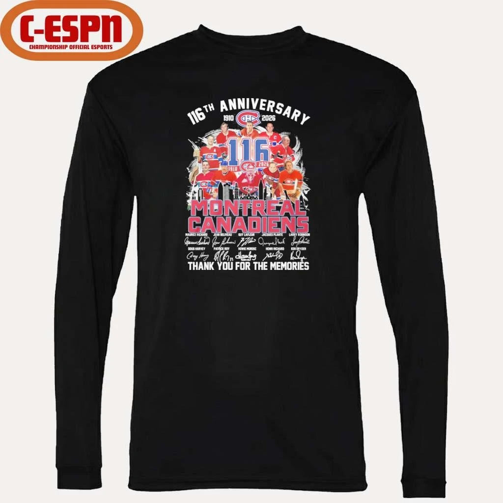 Official 116th Anniversary 1910-2026 Montreal Canadiens Team Hockey Signatures Shirt
