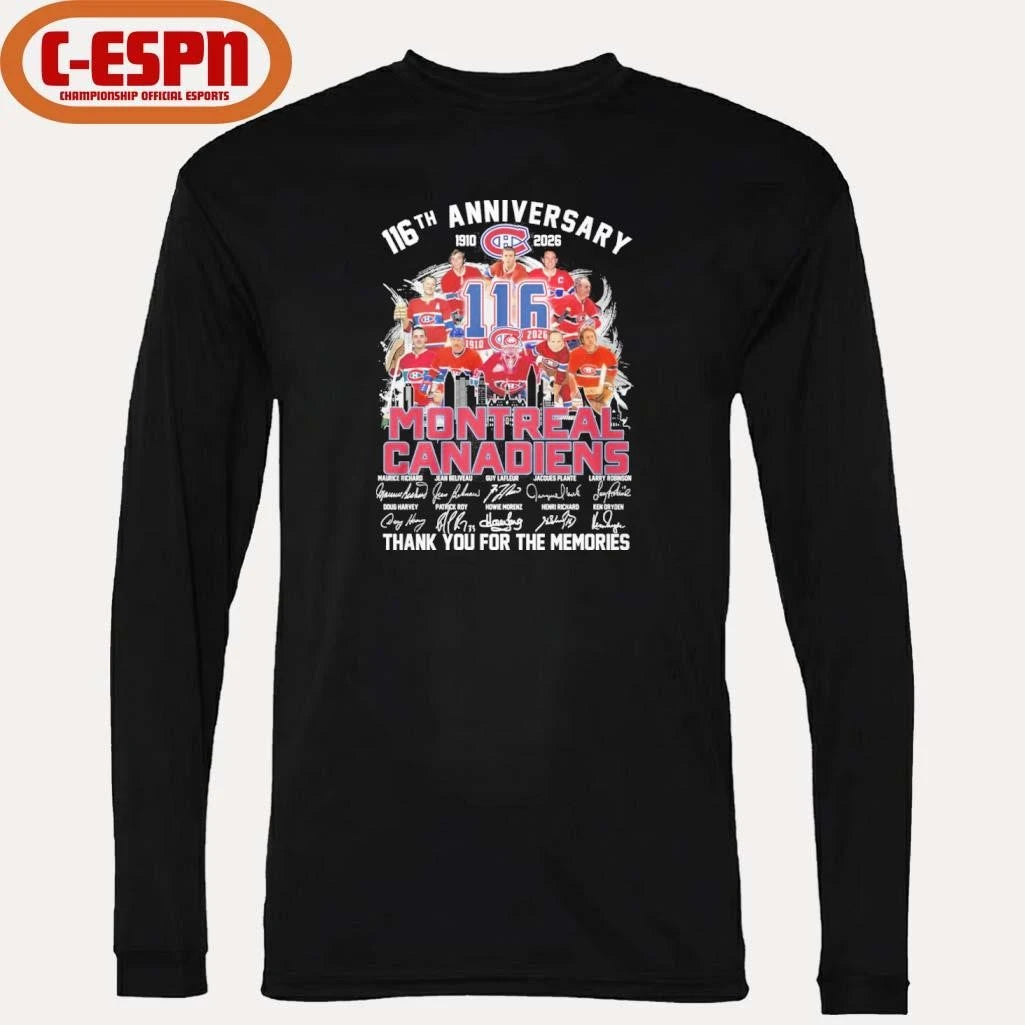 Official 116th Anniversary 1910-2026 Montreal Canadiens Team Hockey Signatures Shirt