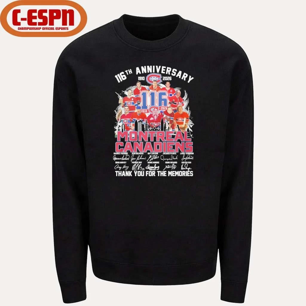 Official 116th Anniversary 1910-2026 Montreal Canadiens Team Hockey Signatures Shirt