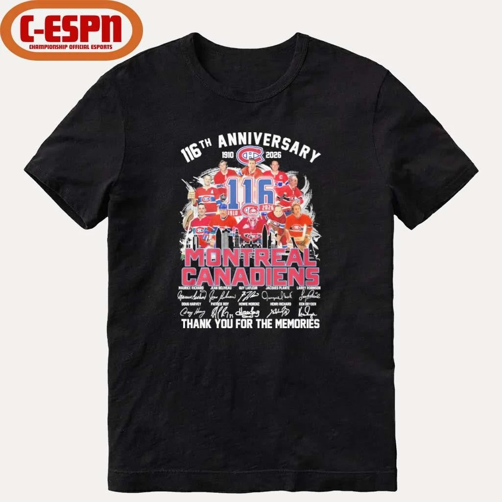 Official 116th Anniversary 1910-2026 Montreal Canadiens Team Hockey Signatures Shirt