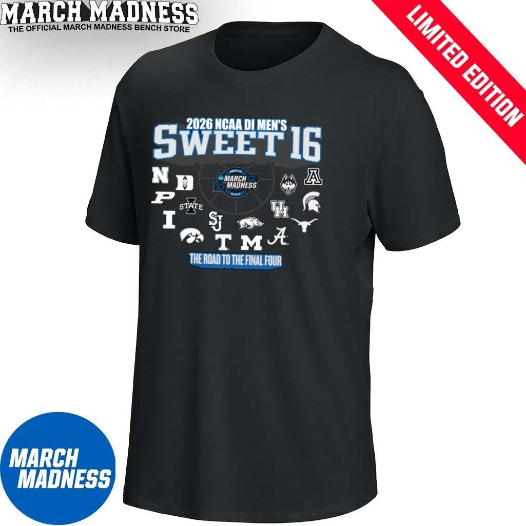Official 16 Teams Sweet Sixteen 2026 NCAA DI Men’s Basketball T-Shirt