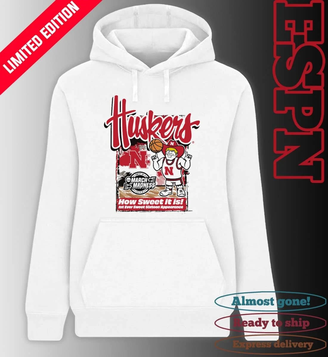 Official 1st Ever Sweet Sixteen Nebraska Cornhuskers Men’s Basketball Shirt