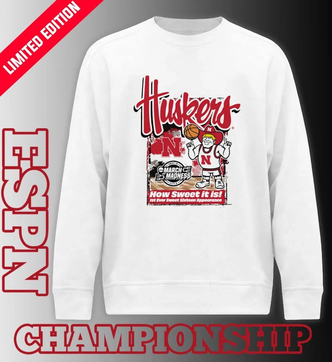Official 1st Ever Sweet Sixteen Nebraska Cornhuskers Men’s Basketball Shirt
