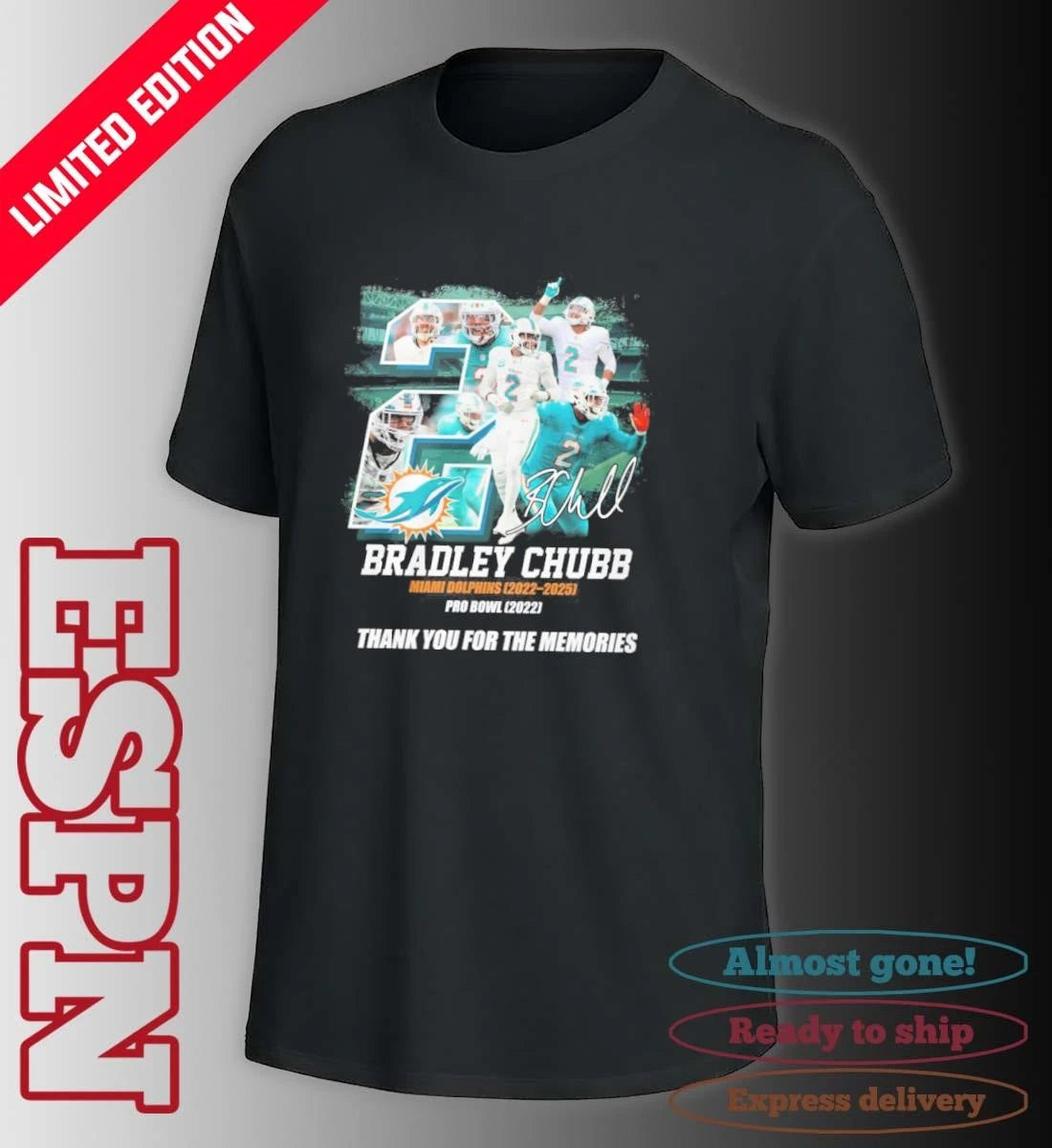 Official #2 Bradley Chubb Miami Dolphins 2022-2025 Thank You For The Memories Shirt