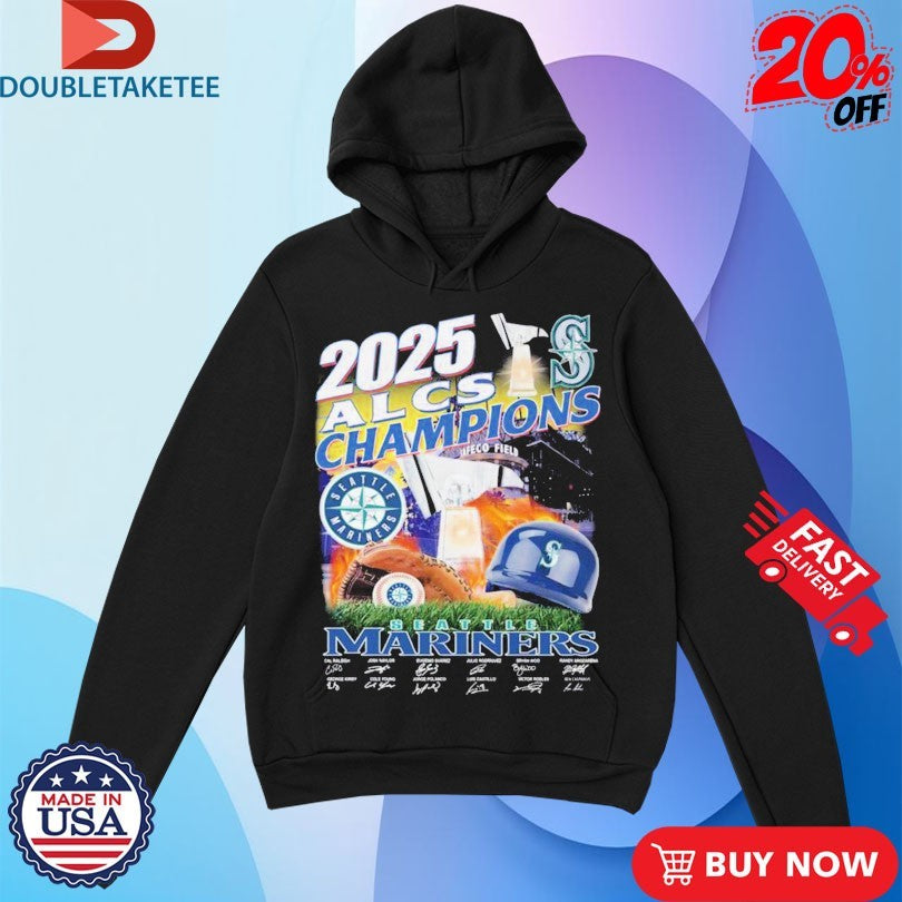 Official 2025 ALCS Champions Seattle Mariners Signatures Shirts