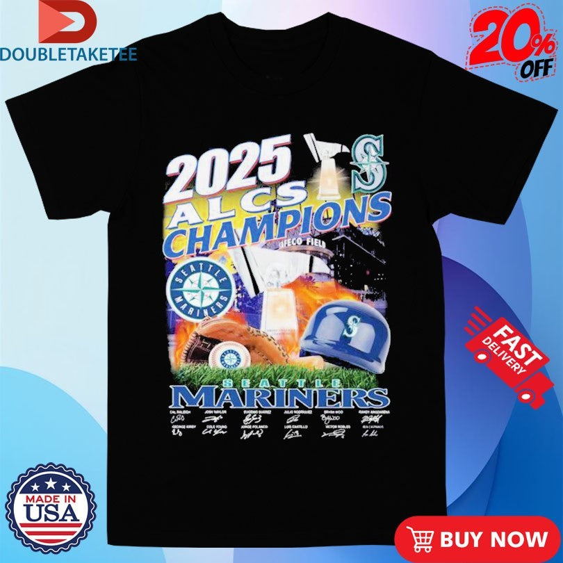 Official 2025 ALCS Champions Seattle Mariners Signatures Shirts