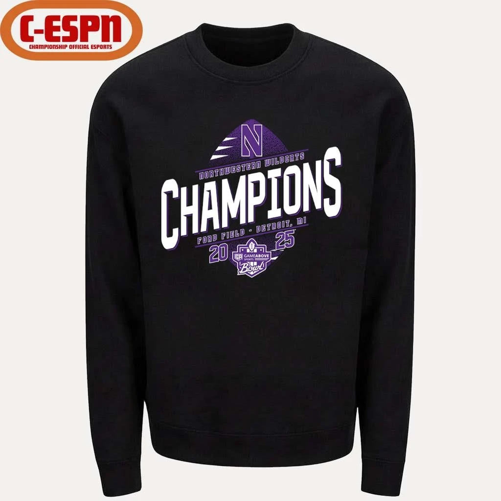 Official 2025 GameAbove Sports Bowl Champions Northwestern Wildcats T-Shirt