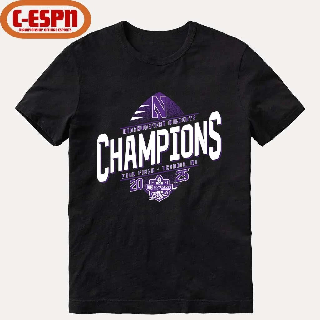 Official 2025 GameAbove Sports Bowl Champions Northwestern Wildcats T-Shirt