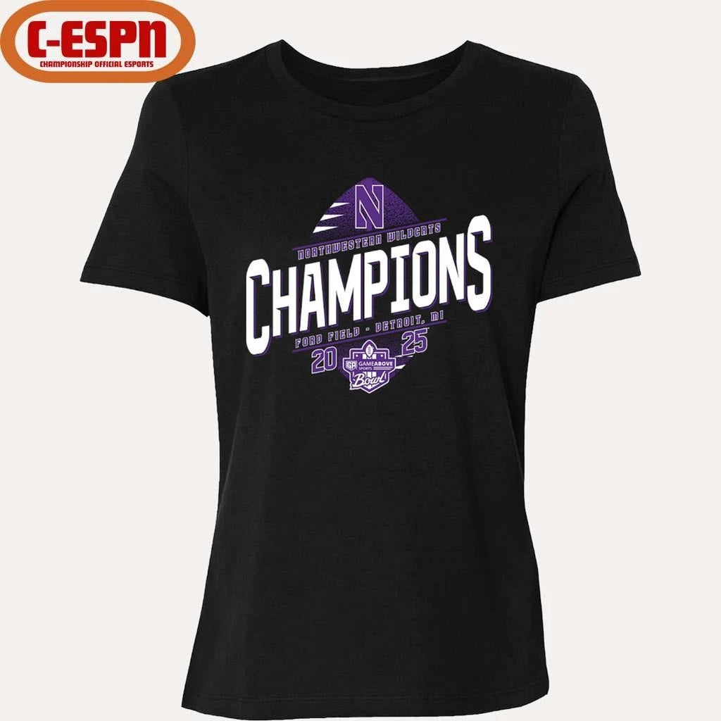 Official 2025 GameAbove Sports Bowl Champions Northwestern Wildcats T-Shirt
