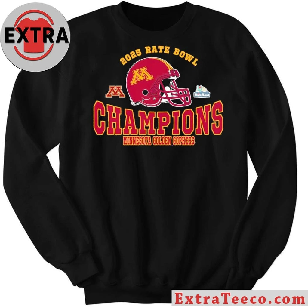Official 2025 Rate Bowl Champions Minnesota Golden Gophers Football Champions 2025 Rate Bowl Helmet And Logo T-Shirt