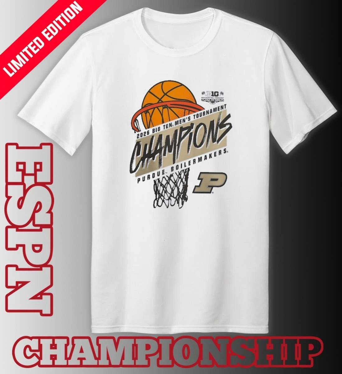 Official 2026 Big 10 Men’s Basketball Tournament Purdue Boilermakers Champions T-Shirt