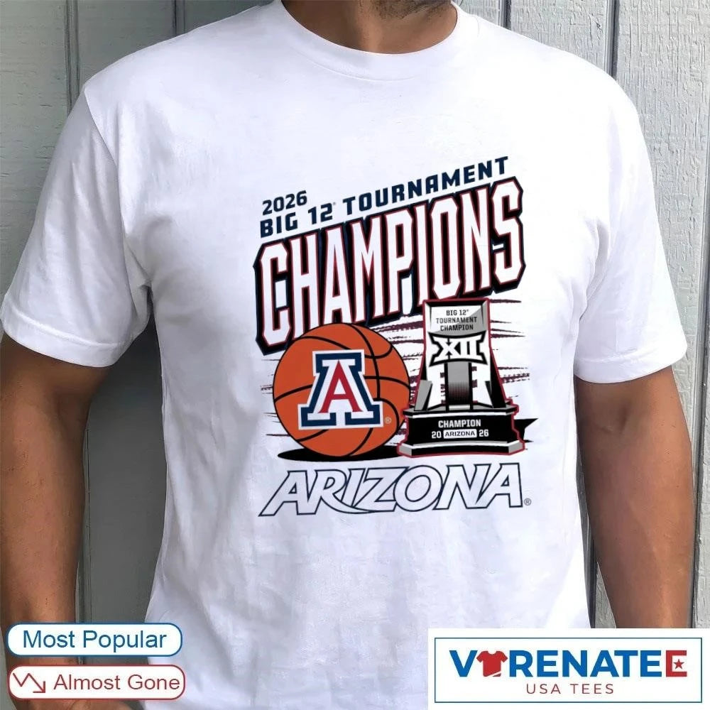 Official 2026 Big 12 Men’s Basketball Tournament Championship Trophy Arizona Wildcats New T-Shirt