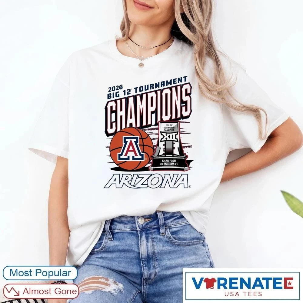 Official 2026 Big 12 Men’s Basketball Tournament Championship Trophy Arizona Wildcats New T-Shirt