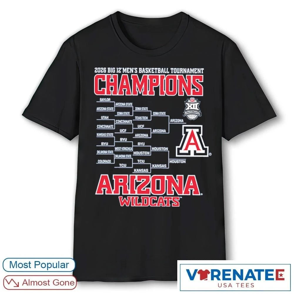 Official 2026 Big 12 Men’s Basketball Tournament Champs Arizona Wildcats T-Shirt