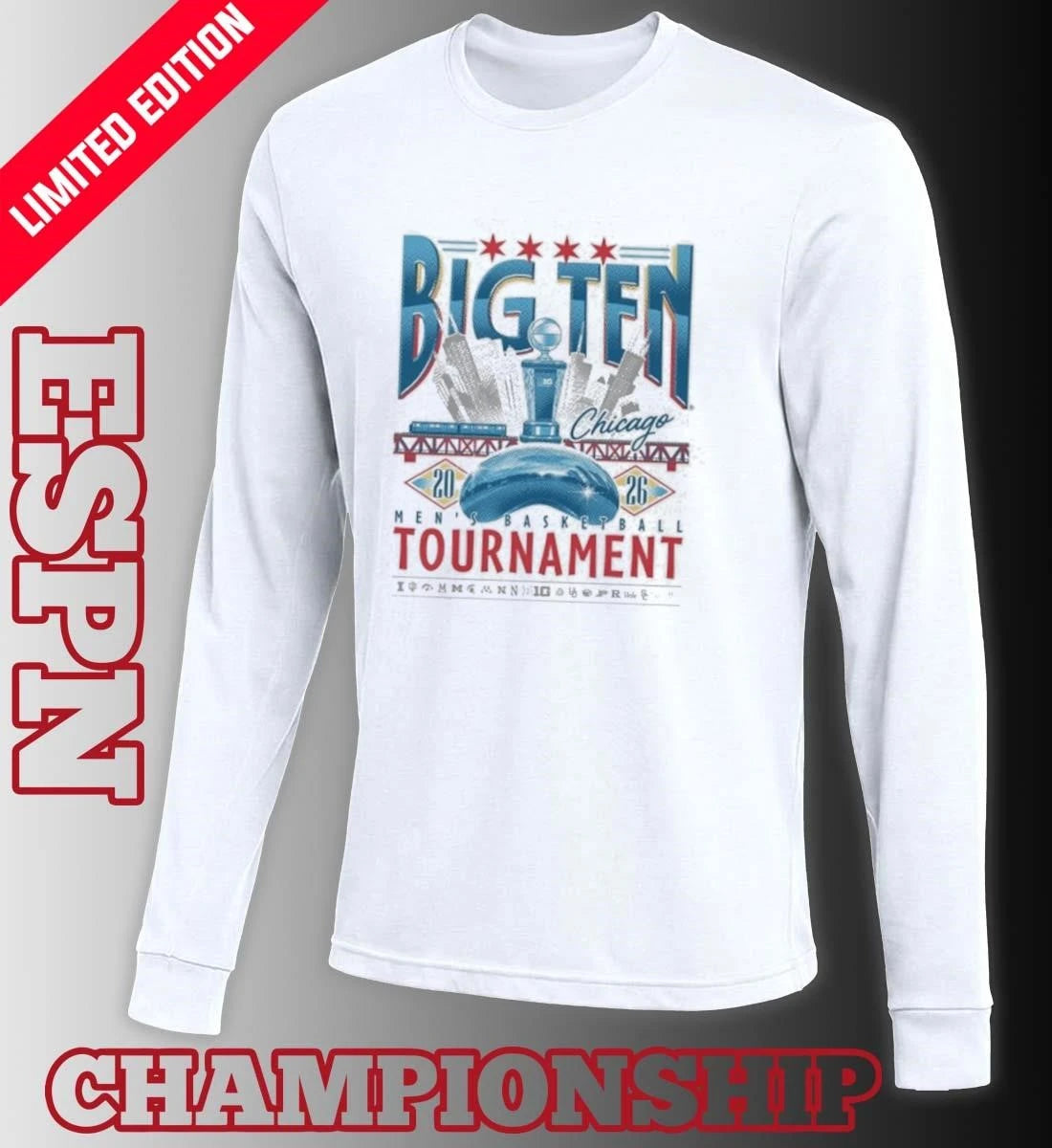 Official 2026 Big Ten Men’s Basketball Tournament Chicago Skyline Shirt