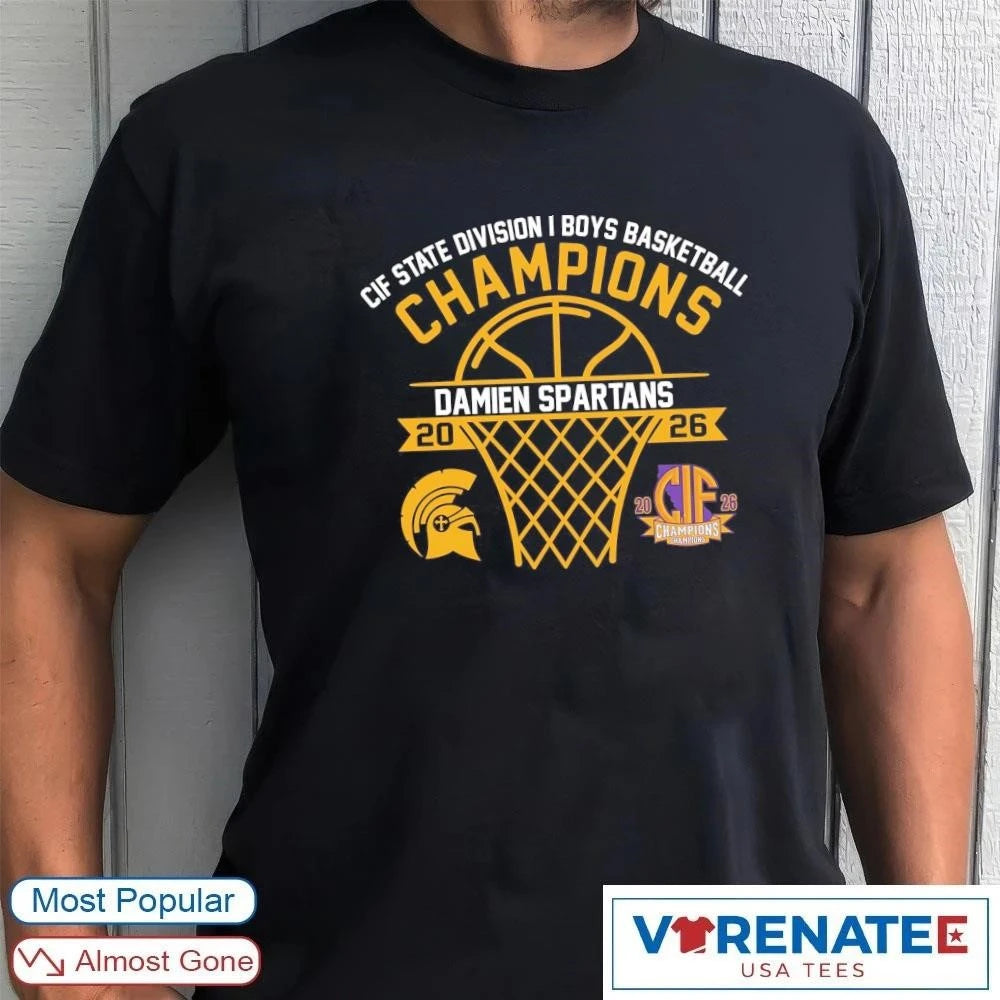Official 2026 CIF State Division I Boys Basketball Champions Damien Spartans Logos T-Shirt