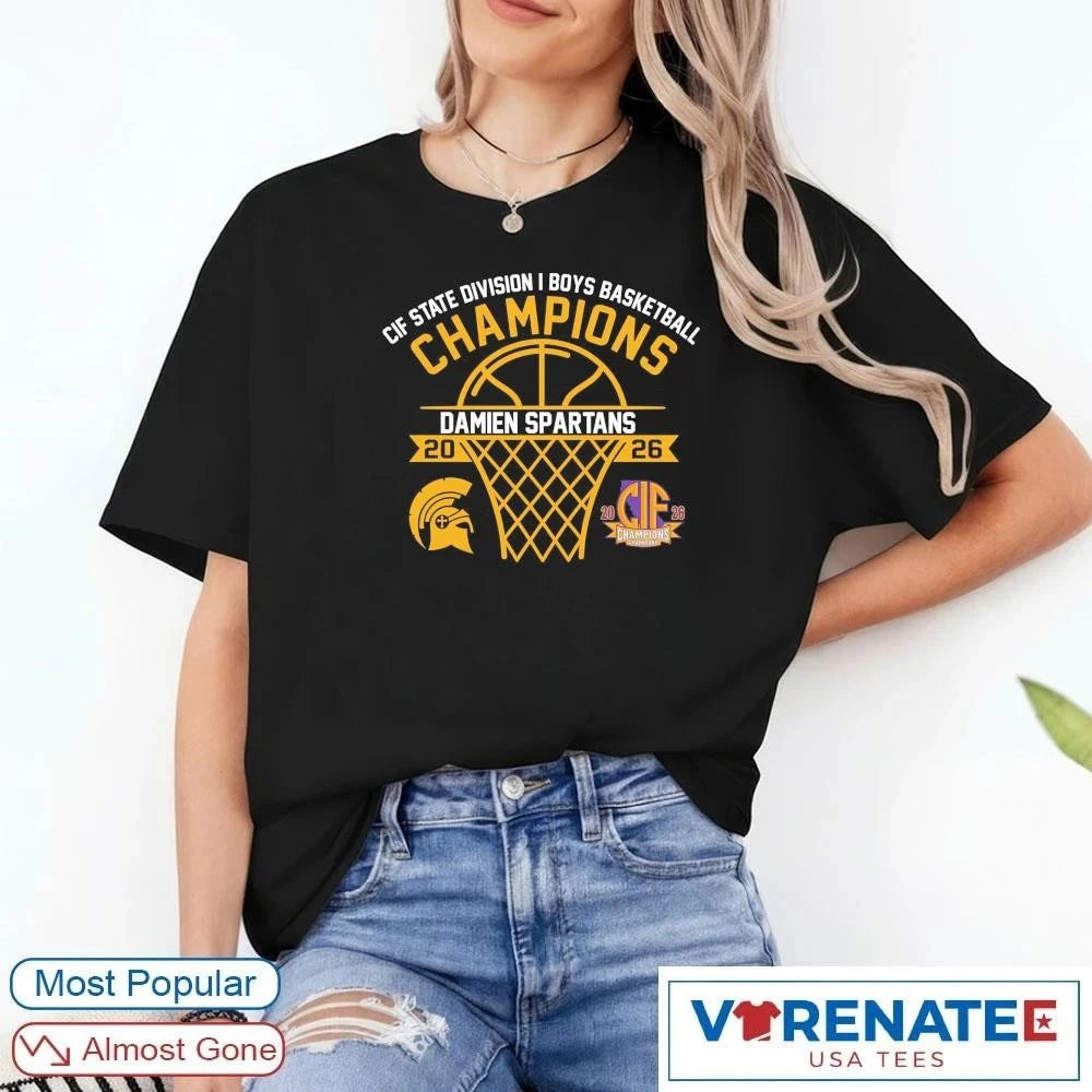Official 2026 CIF State Division I Boys Basketball Champions Damien Spartans Logos T-Shirt