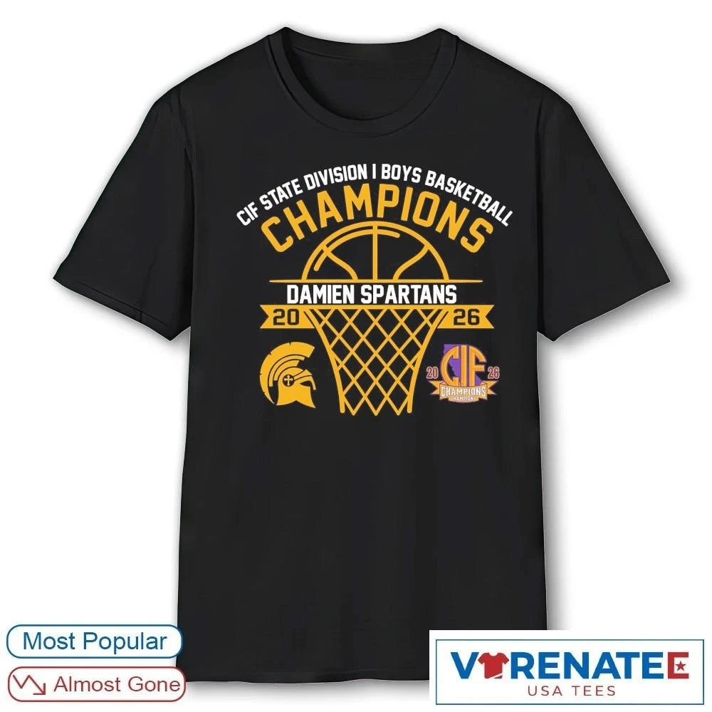 Official 2026 CIF State Division I Boys Basketball Champions Damien Spartans Logos T-Shirt
