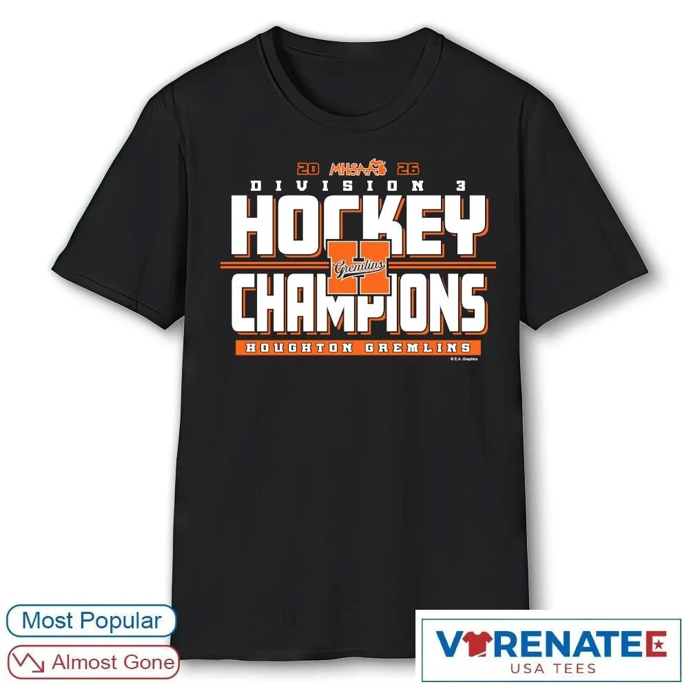 Official 2026 MHSAA Hockey D3 Champions Houghton Gremlins T-Shirt